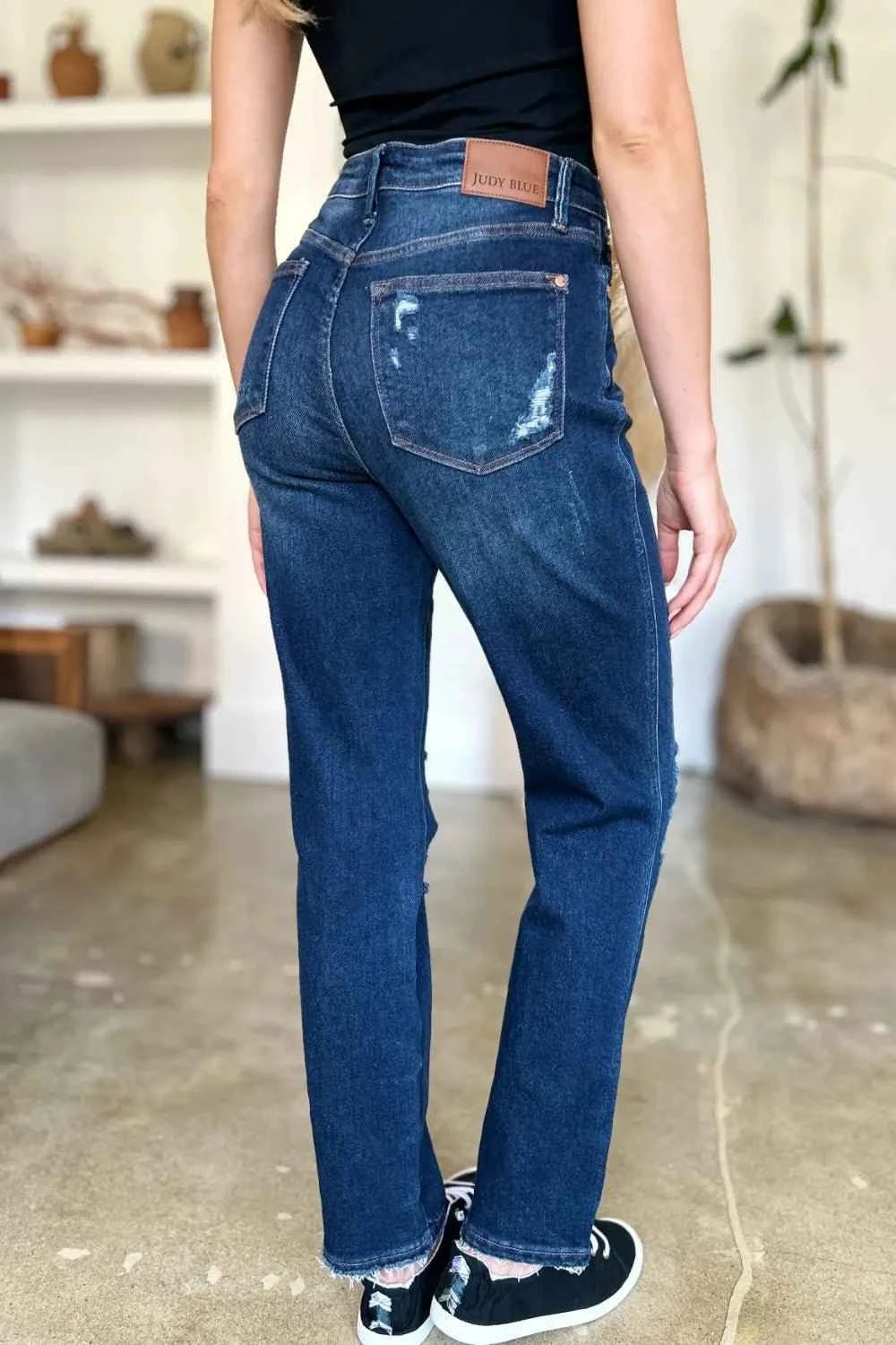 Full Size High Waist Rigid Magic Heavy Destroy Straight Jeans