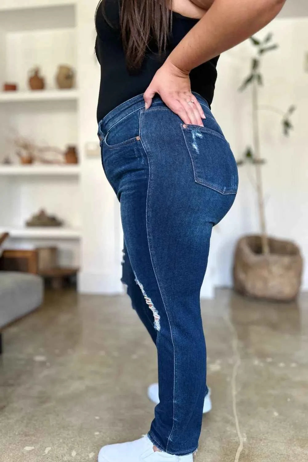 Full Size High Waist Rigid Magic Heavy Destroy Straight Jeans