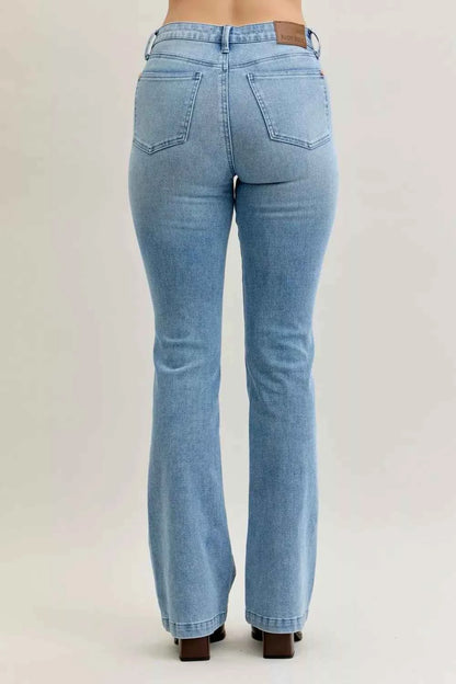Mid Rise Bootcut Jeans W/ Contrast Wash & Front Patch Pockets by Judy Blue