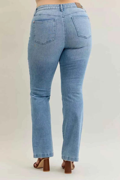 Mid Rise Bootcut Jeans W/ Contrast Wash & Front Patch Pockets by Judy Blue