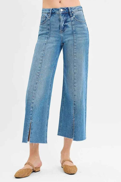 Full Size Mid Rise Fit Wide Leg with Pleated Detail Jeans Includes Plus Sizes
