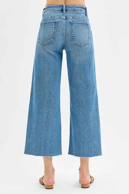 Full Size Mid Rise Fit Wide Leg with Pleated Detail Jeans Includes Plus Sizes