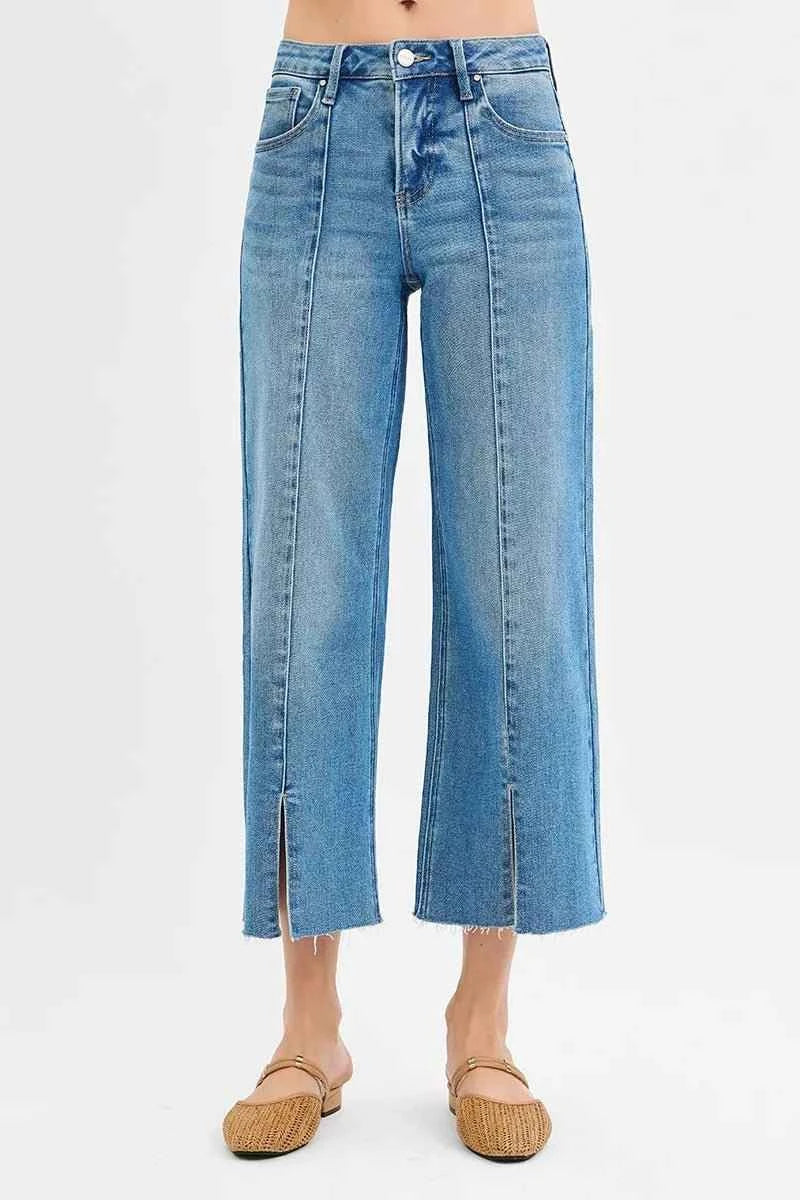Full Size Mid Rise Fit Wide Leg with Pleated Detail Jeans Includes Plus Sizes