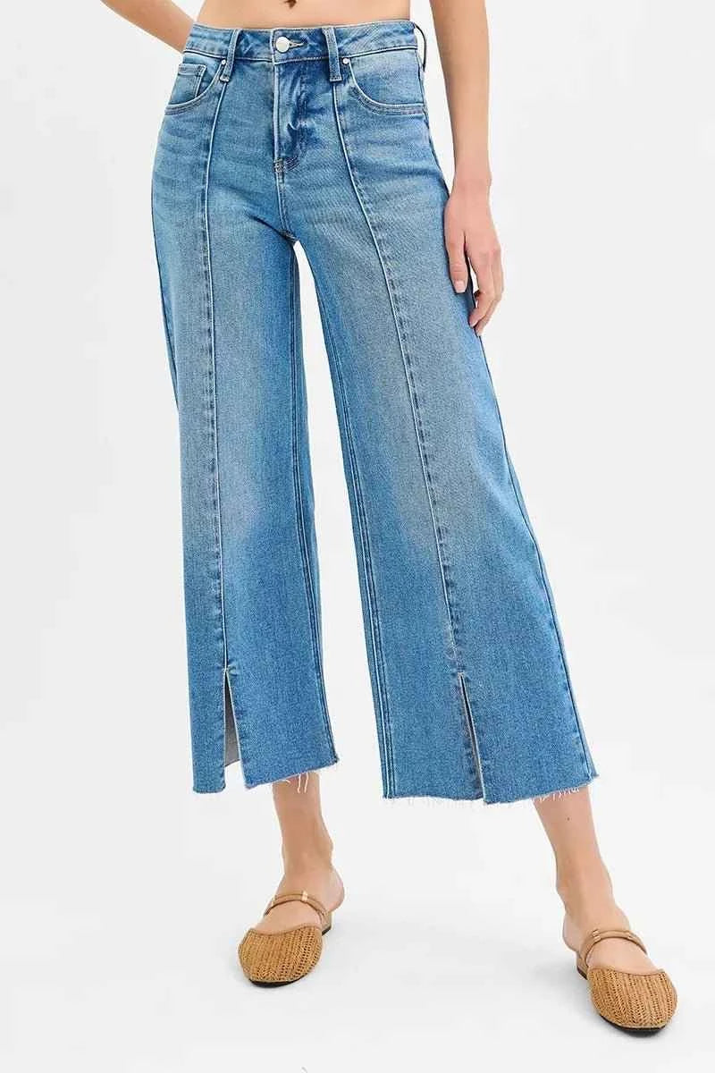 Full Size Mid Rise Fit Wide Leg with Pleated Detail Jeans Includes Plus Sizes