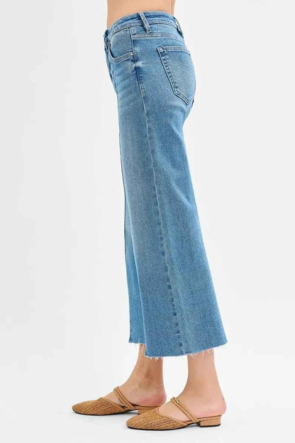 Full Size Mid Rise Fit Wide Leg with Pleated Detail Jeans Includes Plus Sizes