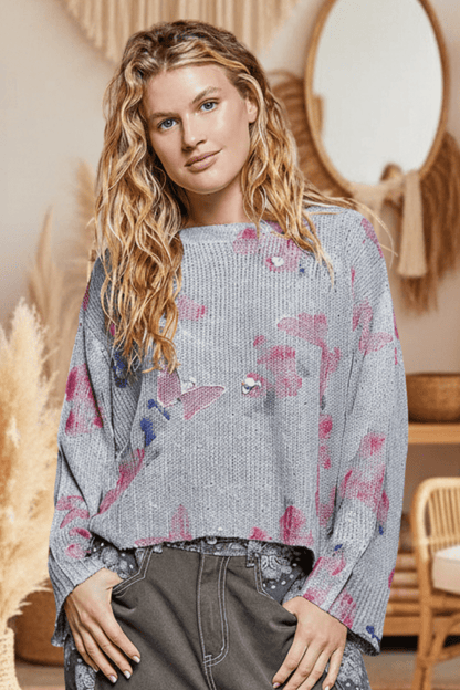 Heather Gray Butterfly Sequin Sweater Top – Lightweight Long Sleeve Knit by POLSweaterPOLWhat Lala Loves