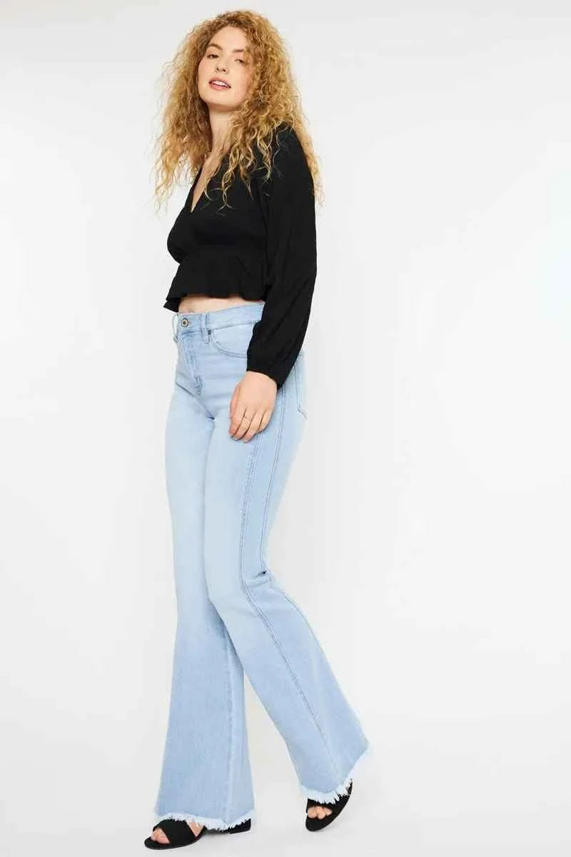 Light Wash High Rise Curvy Flare Jeans by Kancan