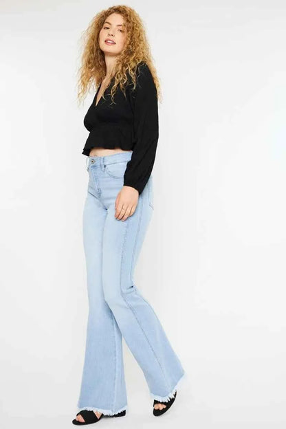 Light Wash High Rise Curvy Flare Jeans by Kancan