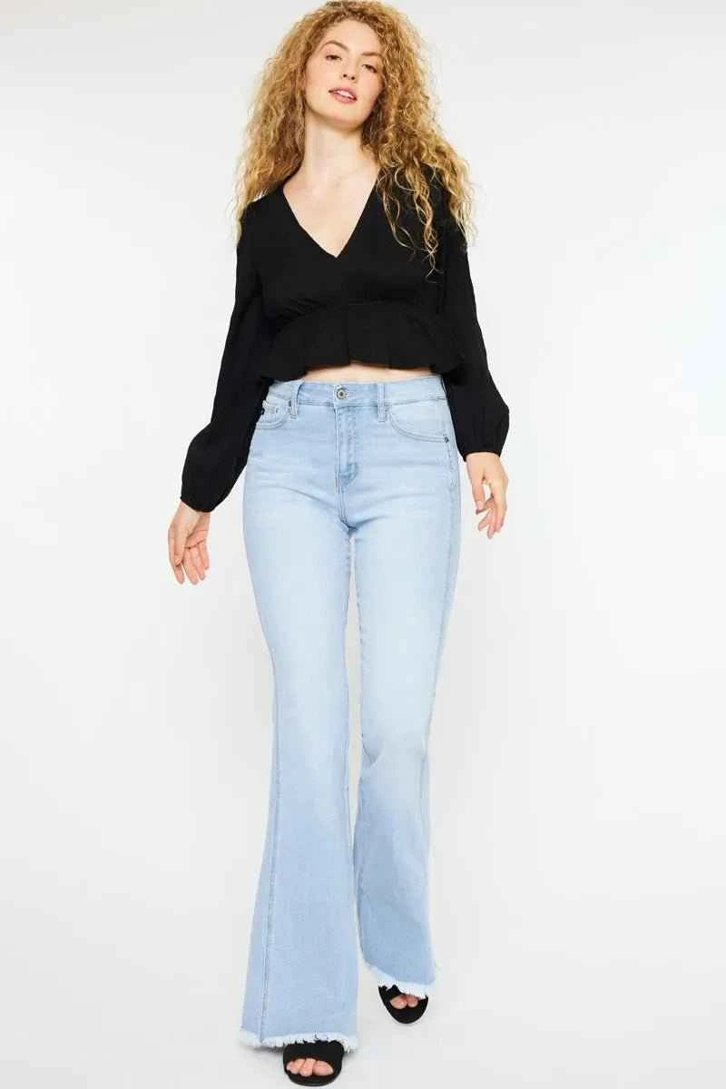 Light Wash High Rise Curvy Flare Jeans by Kancan