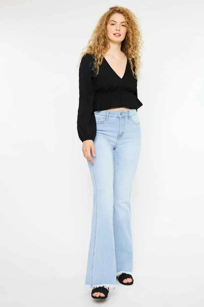 Light Wash High Rise Curvy Flare Jeans by Kancan