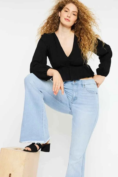 Light Wash High Rise Curvy Flare Jeans by Kancan