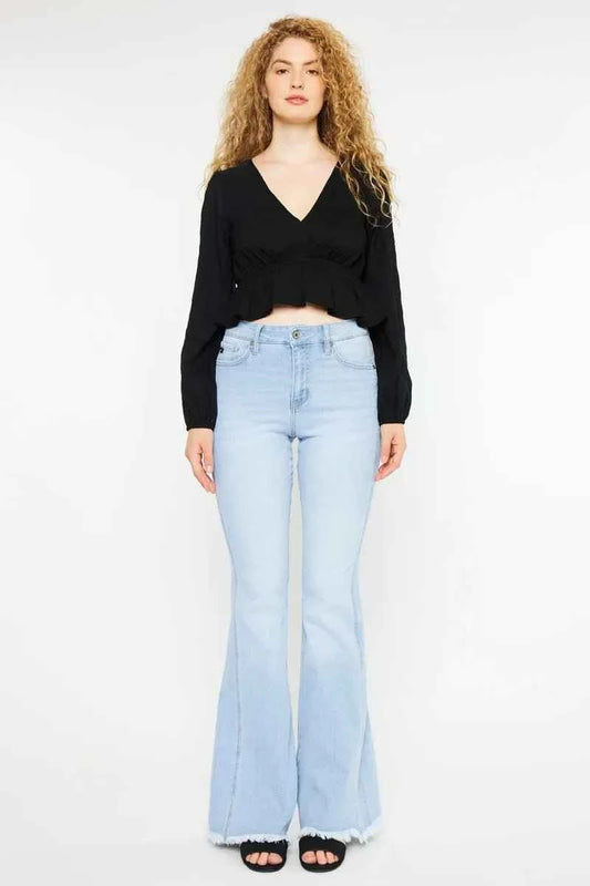 Light Wash High Rise Curvy Flare Jeans by Kancan