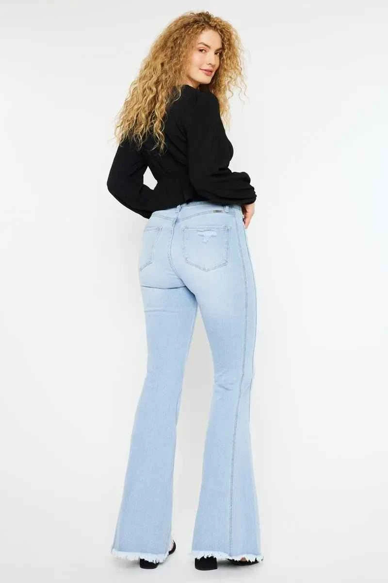Light Wash High Rise Curvy Flare Jeans by Kancan