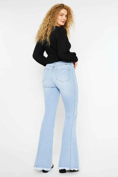 Light Wash High Rise Curvy Flare Jeans by Kancan