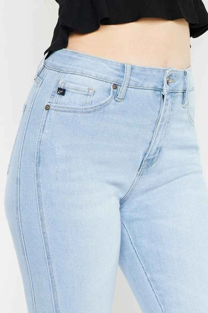 Light Wash High Rise Curvy Flare Jeans by Kancan