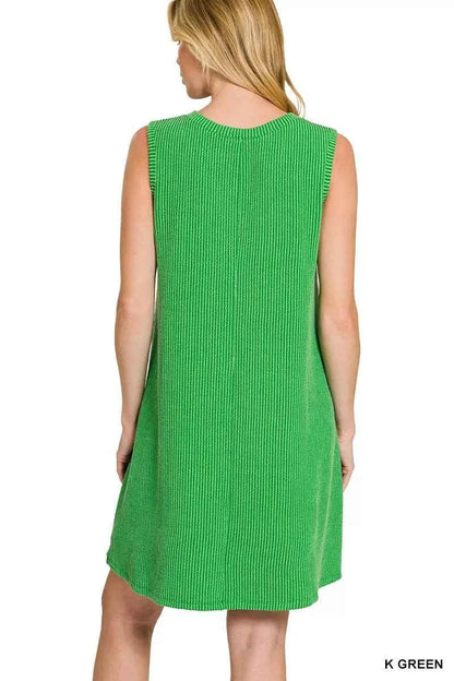 Kelly Green Raised Rib Sleeveless Mini Dress