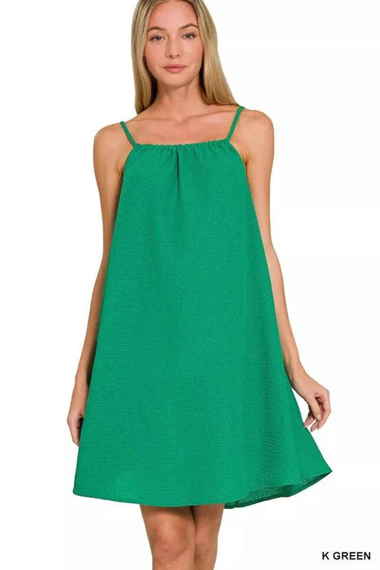 Kelly Green Woven Airflow Mini Dress by Zenana