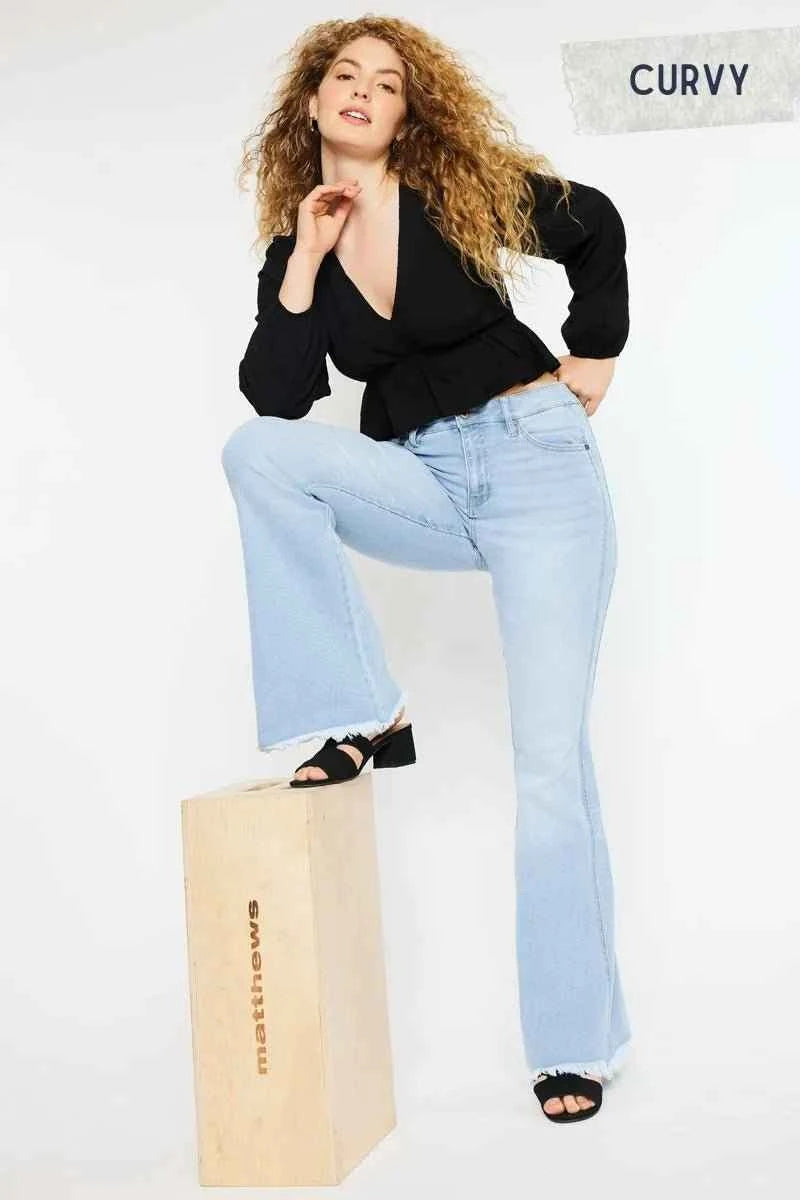Light Wash High Rise Curvy Flare Jeans by Kancan