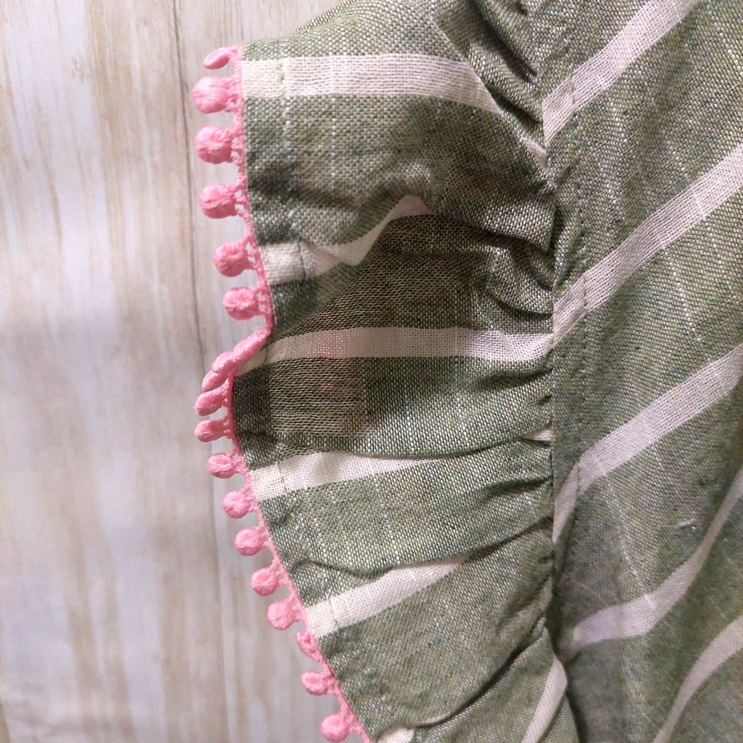 Voy Striped Green & Pink Ruffle Sleeve Tiered Dress Size Small