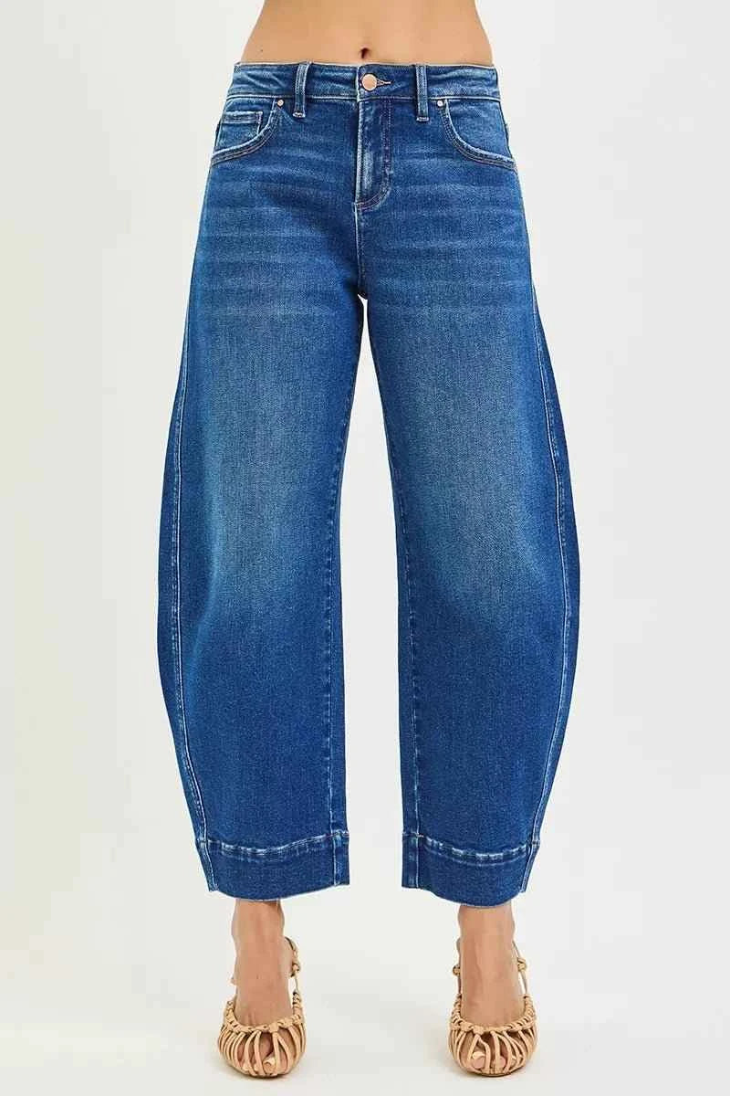 Mid Rise Crop Barrel Jeans by Risen