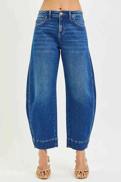 Mid Rise Crop Barrel Jeans by Risen