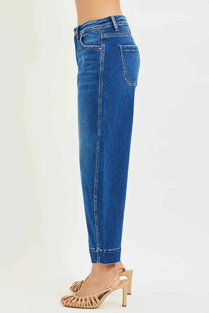 Mid Rise Crop Barrel Jeans by Risen