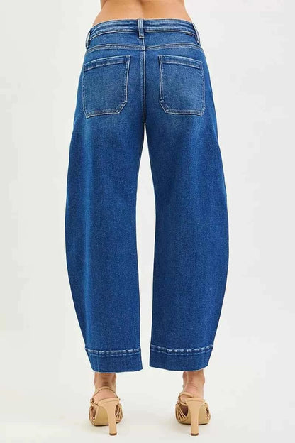 Mid Rise Crop Barrel Jeans by Risen