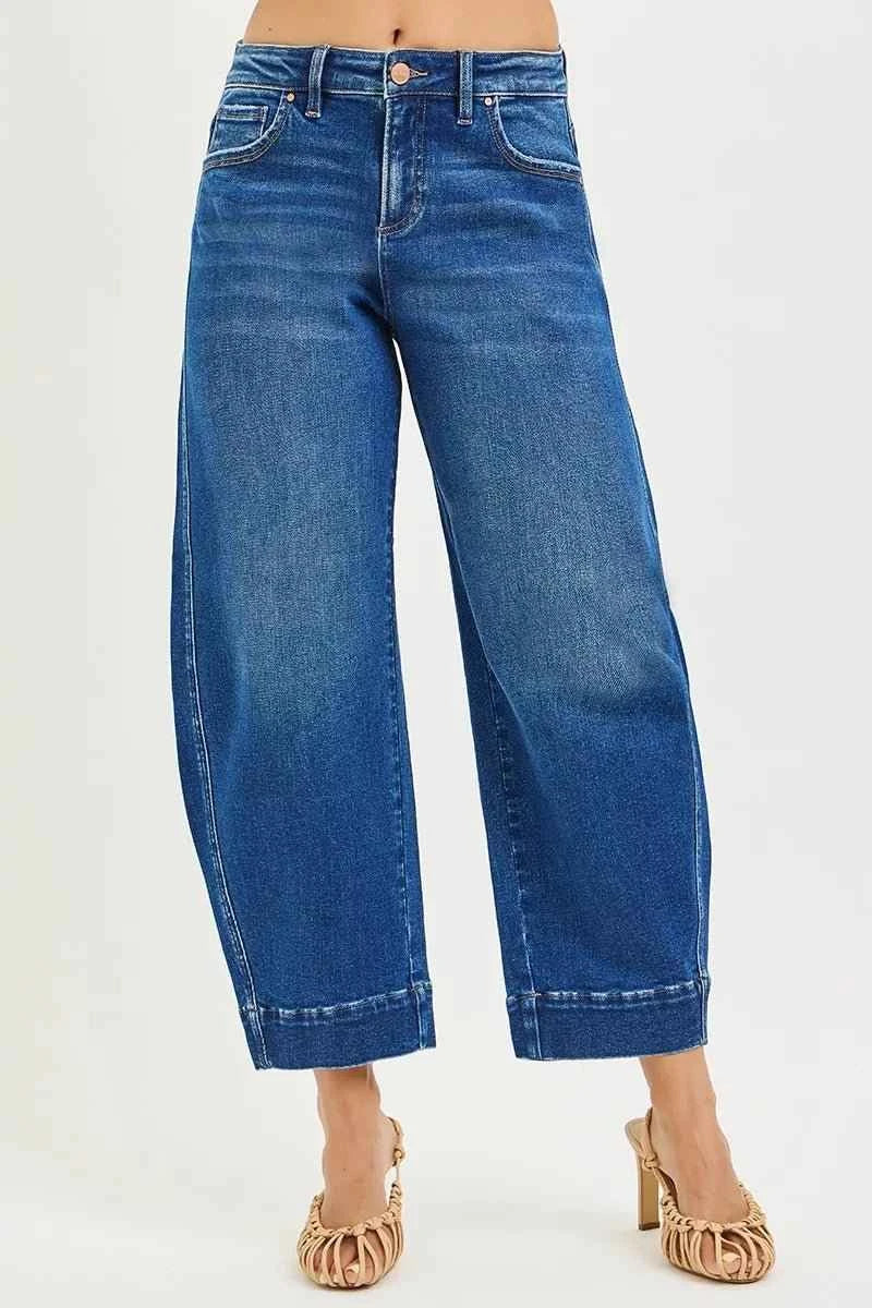 Mid Rise Crop Barrel Jeans by Risen