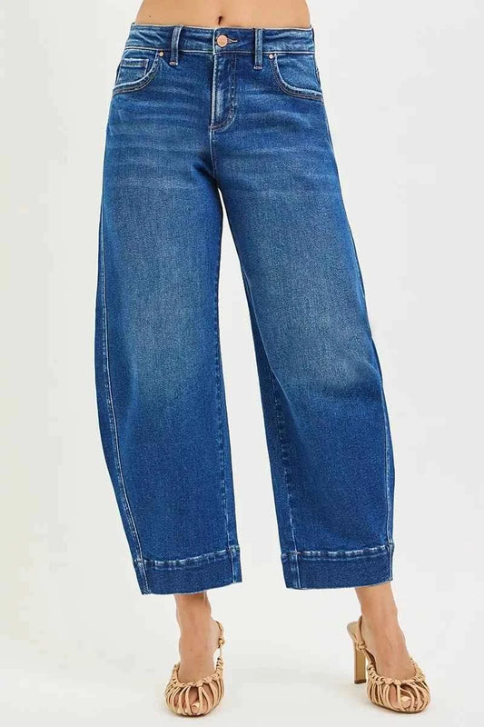 Mid Rise Crop Barrel Jeans by Risen