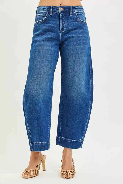 Mid Rise Crop Barrel Jeans by Risen