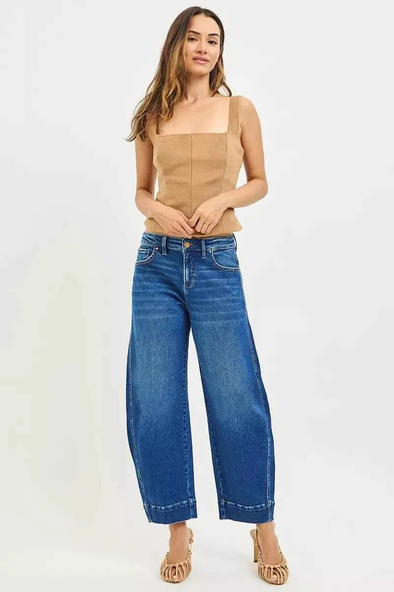 Mid Rise Crop Barrel Jeans by Risen