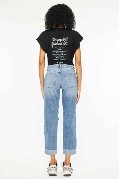 Mid Rise Distressed Boyfriend Fit Jeans