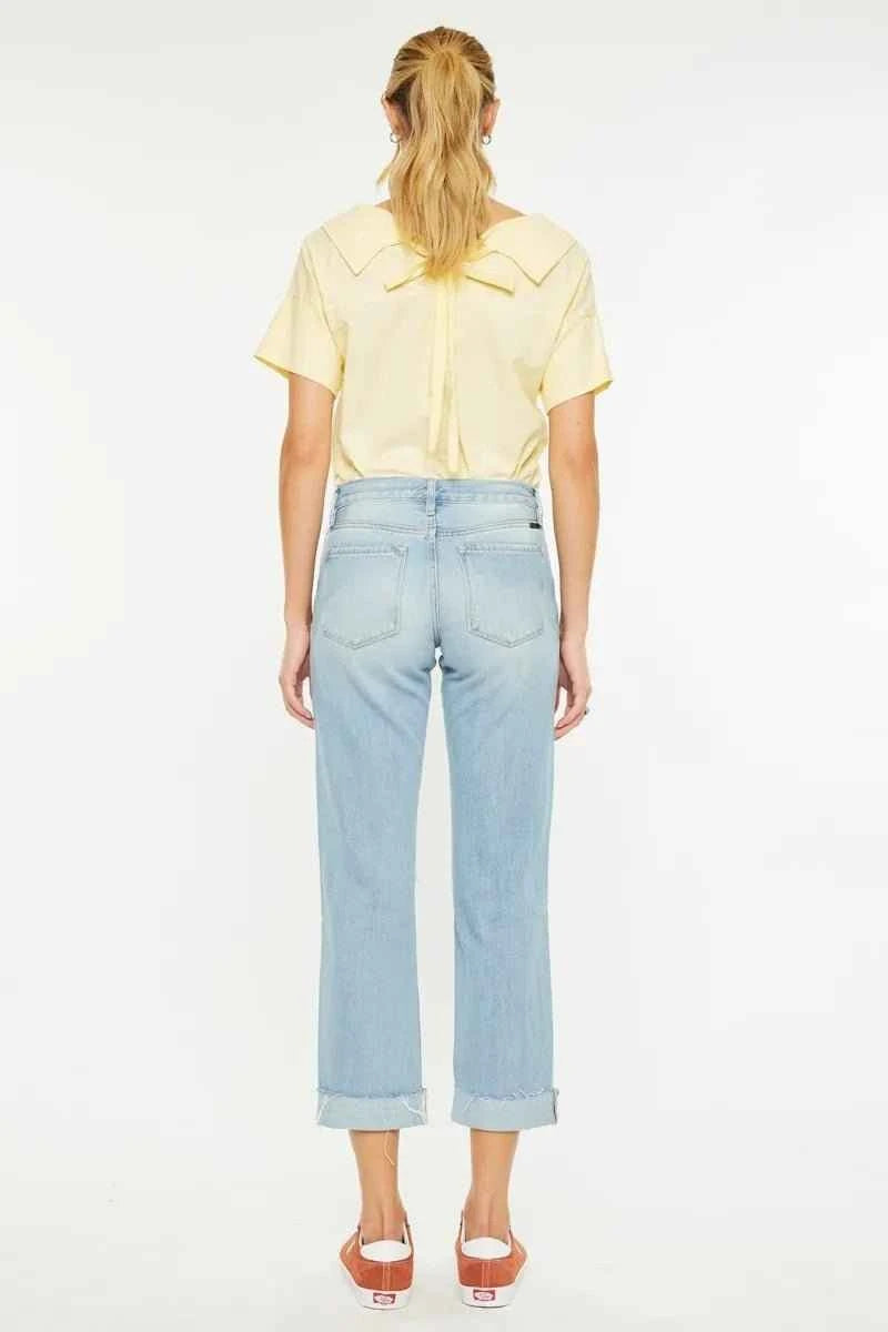 Mid Rise Distressed Boyfriend Jeans
