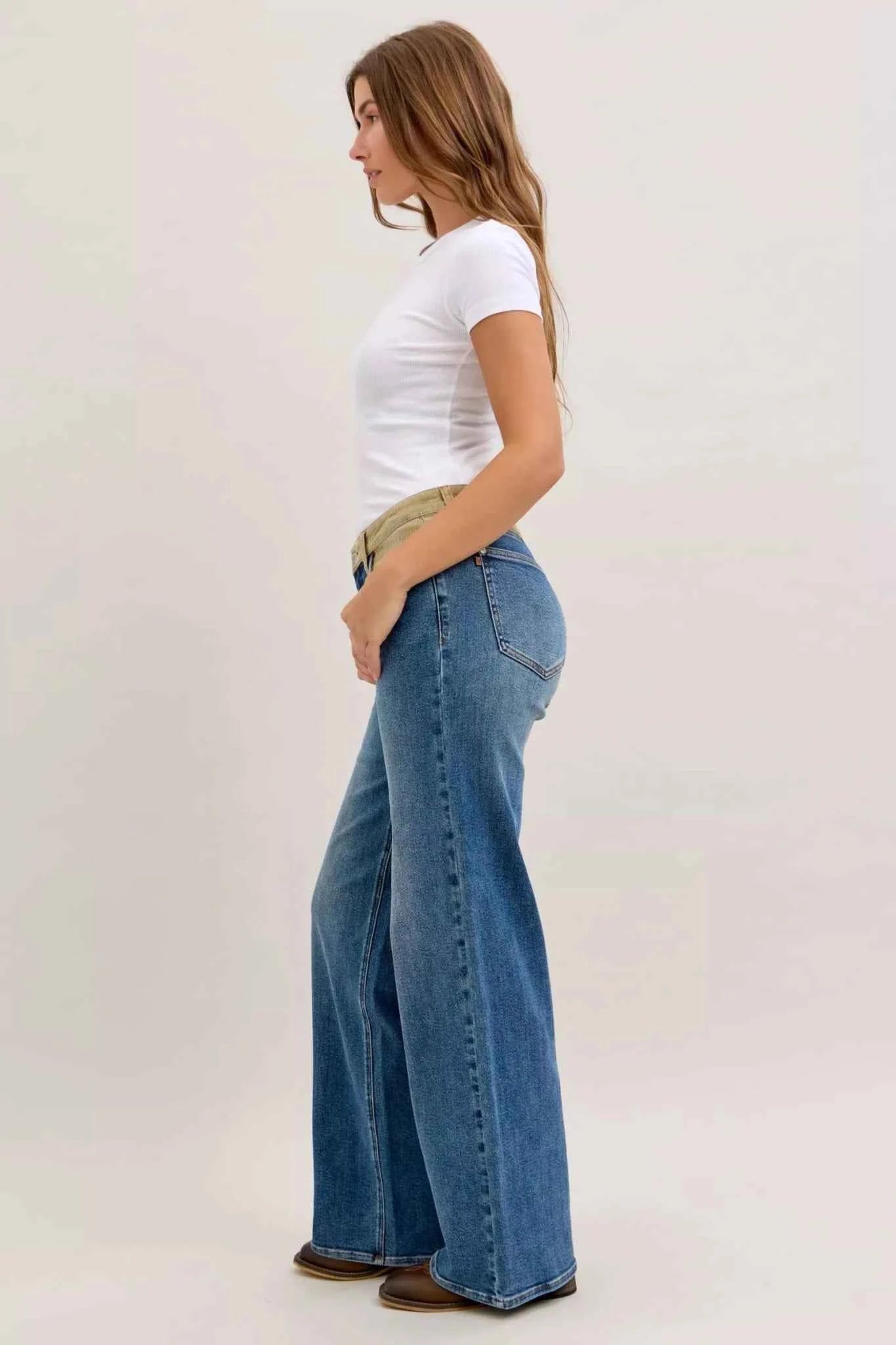 MR Column Straight Jeans with Corduroy Waist
