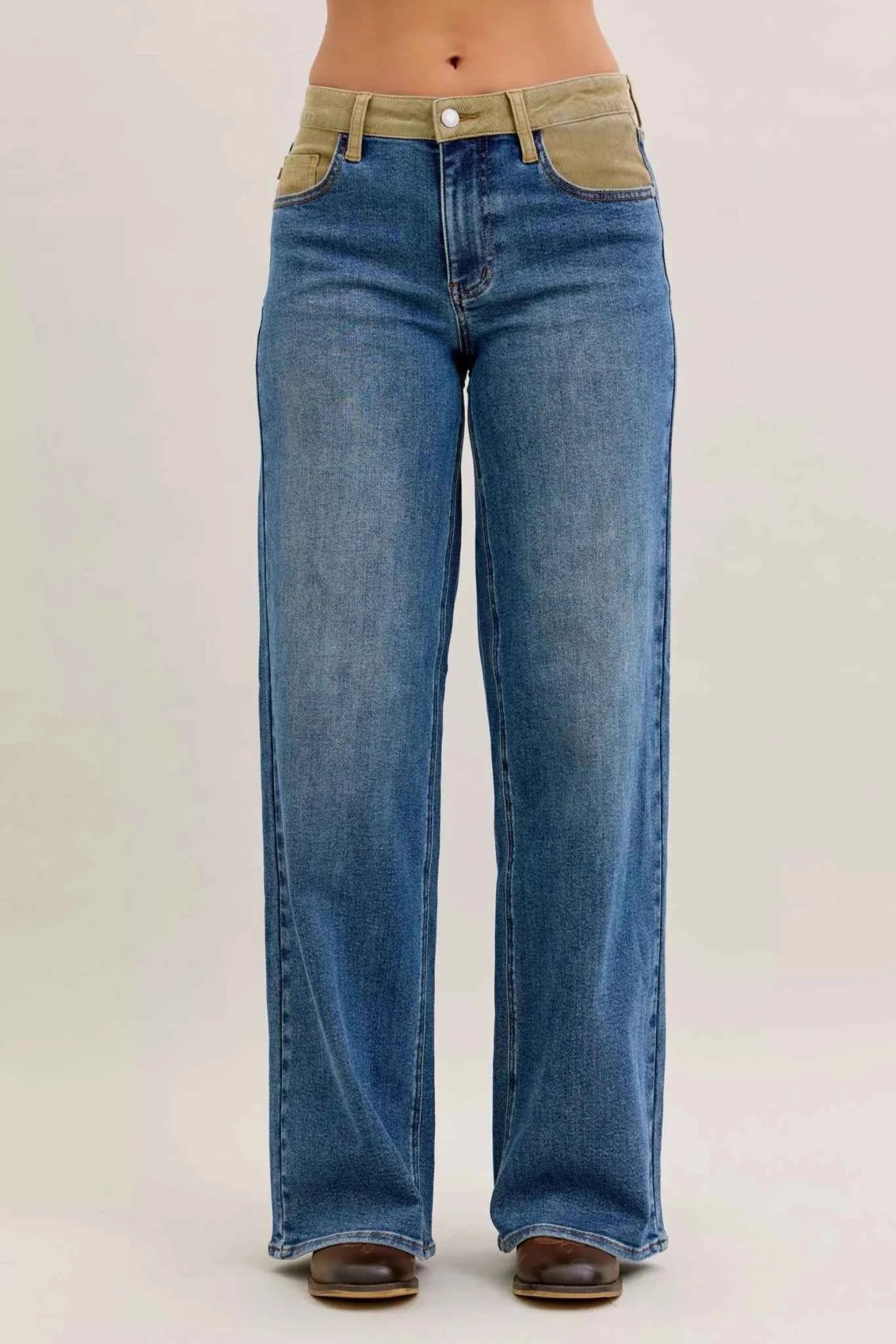 MR Column Straight Jeans with Corduroy Waist