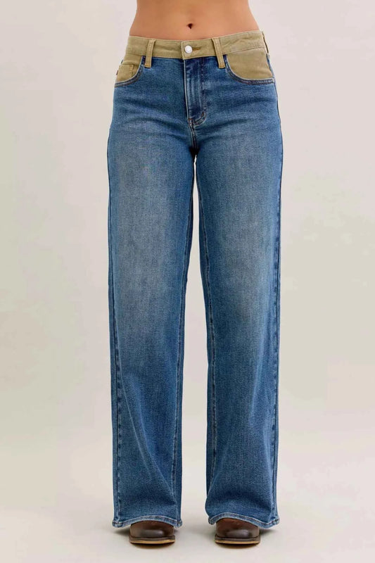 MR Column Straight Jeans with Corduroy Waist