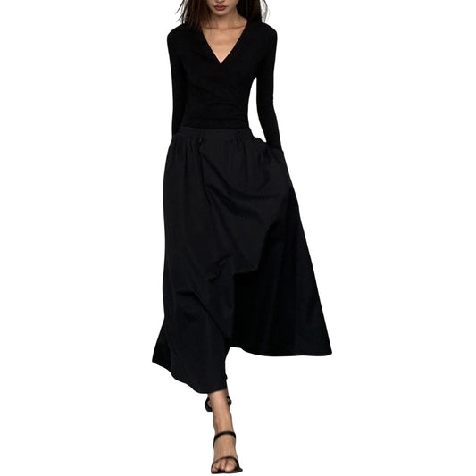 Commense Black Long Sleeve Wrap Maxi Dress Size Medium (No Belt)