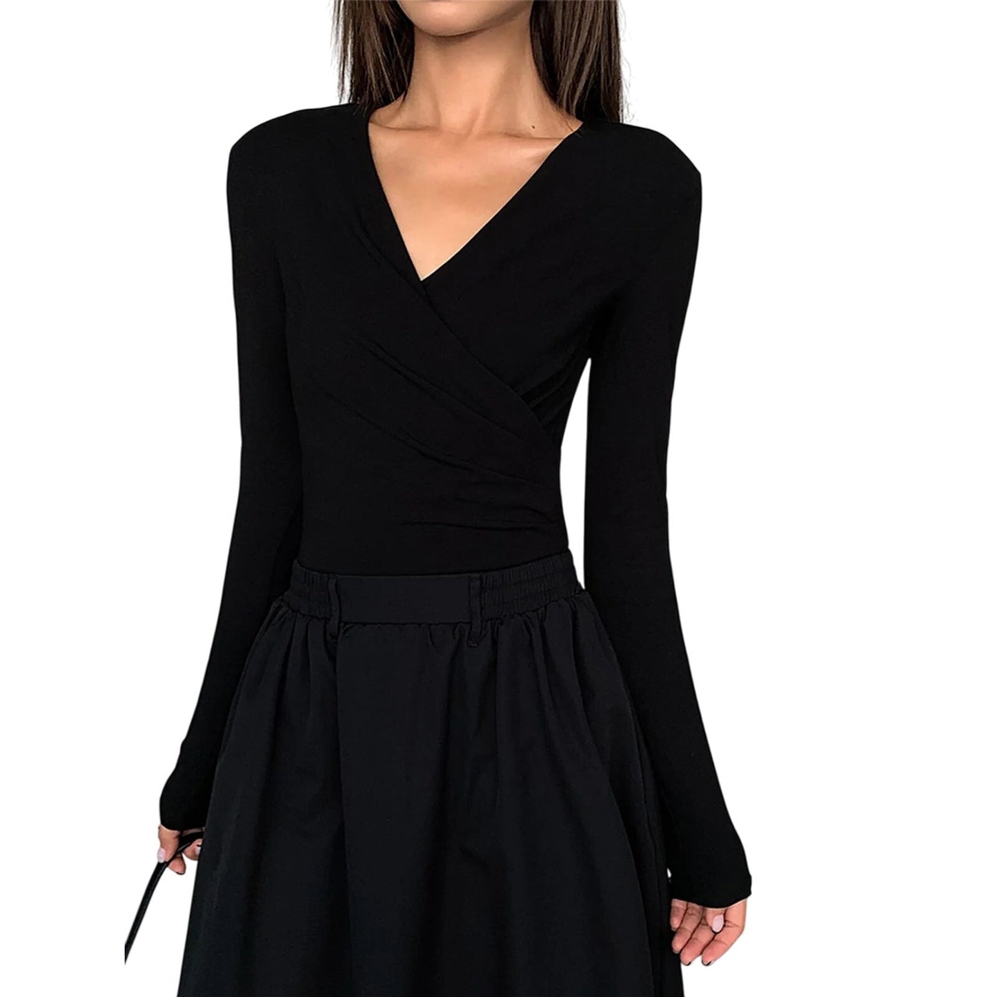 Commense Black Long Sleeve Wrap Maxi Dress Size Medium (No Belt)