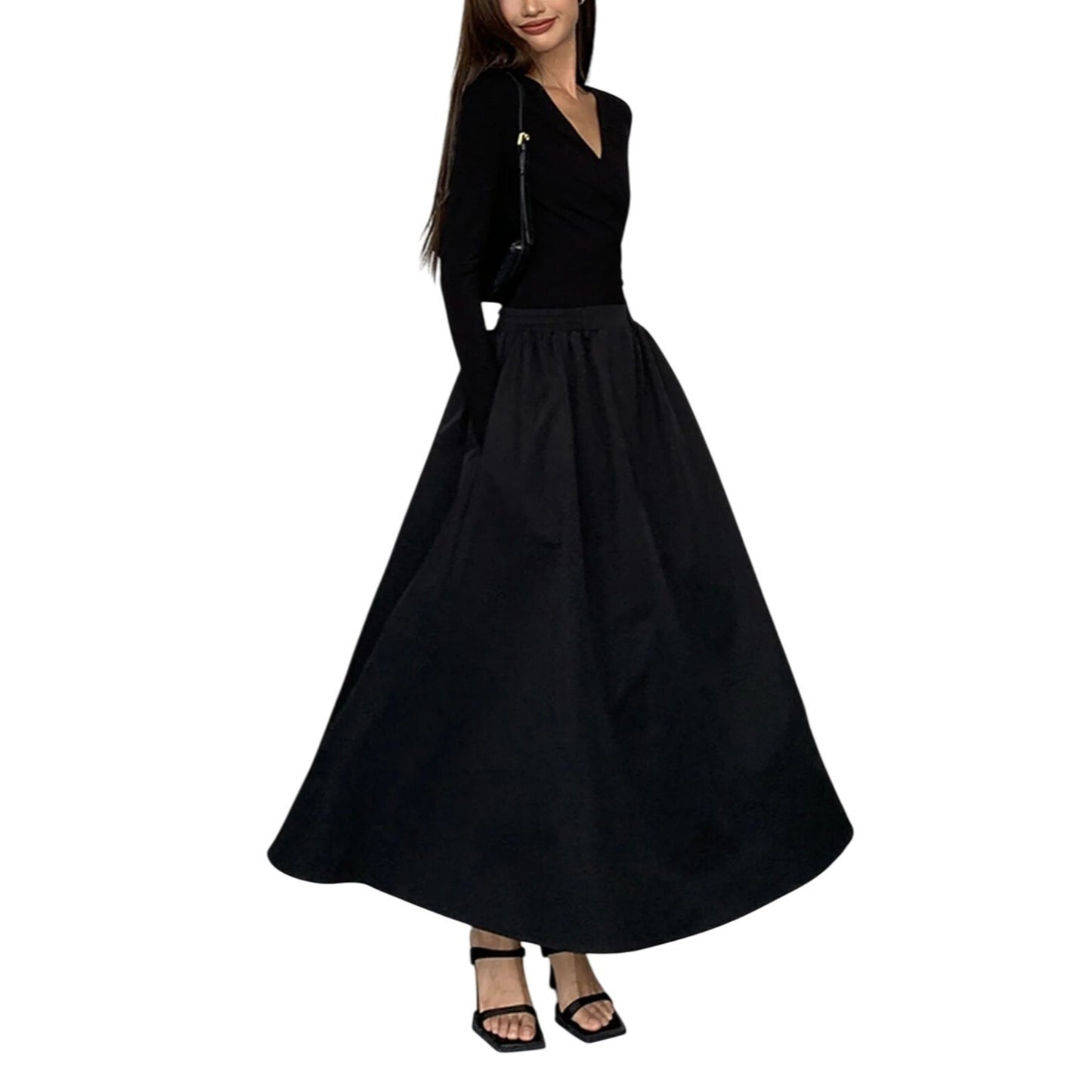 Commense Black Long Sleeve Wrap Maxi Dress Size Medium (No Belt)