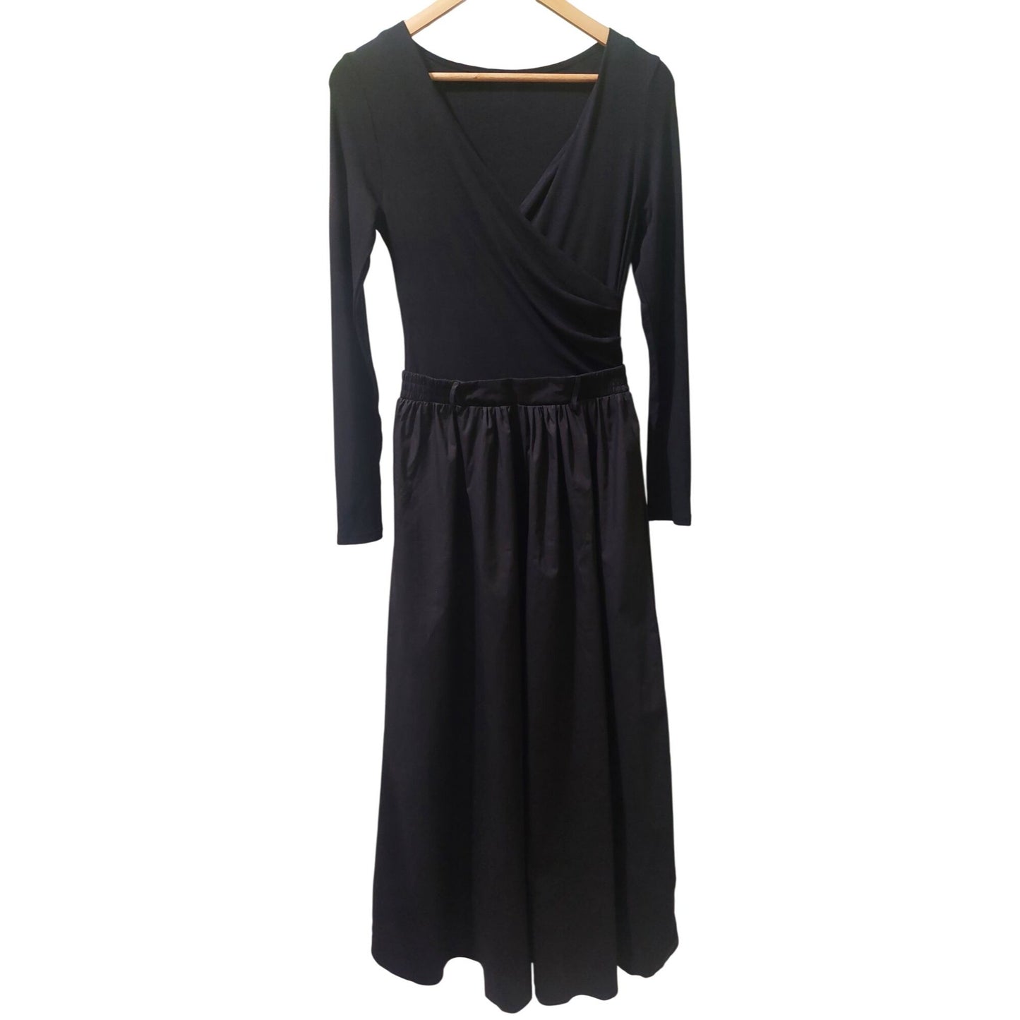 Commense Black Long Sleeve Wrap Maxi Dress Size Medium (No Belt)