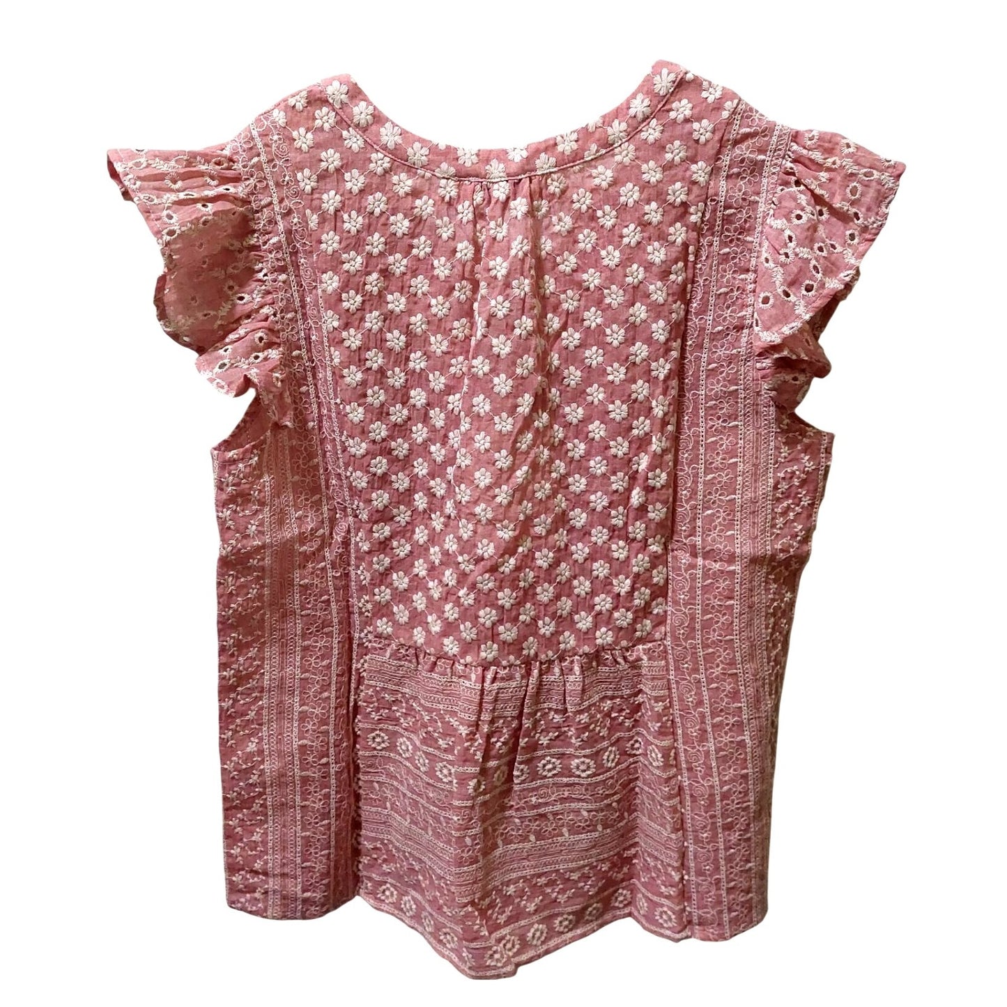 VOY Pink/Mauve Floral Embroidered Ruffle Sleeve Top Boho