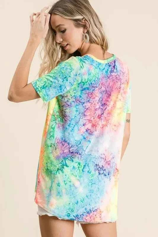Tie Dye Print Jersey V Neck Top by BiBi