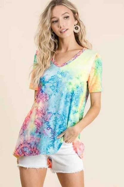 Tie Dye Print Jersey V Neck Top by BiBi