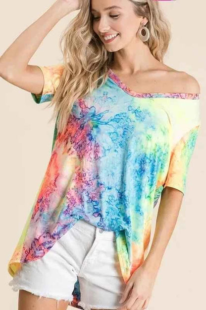 Tie Dye Print Jersey V Neck Top by BiBi