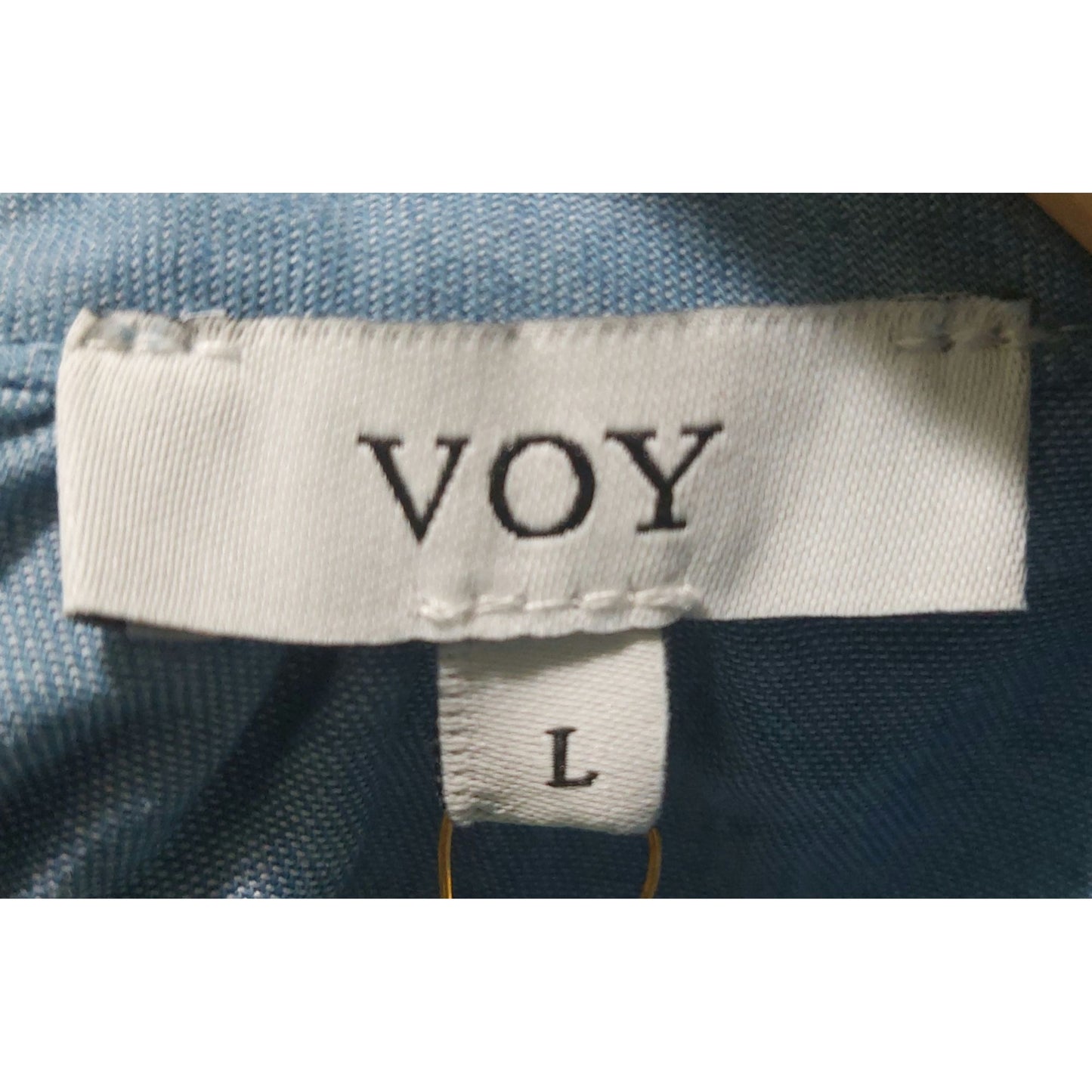 Voy Blue Sleeveless Ruffle Top With Tie Back~Fringe Tip Sleeve~Size LARGE