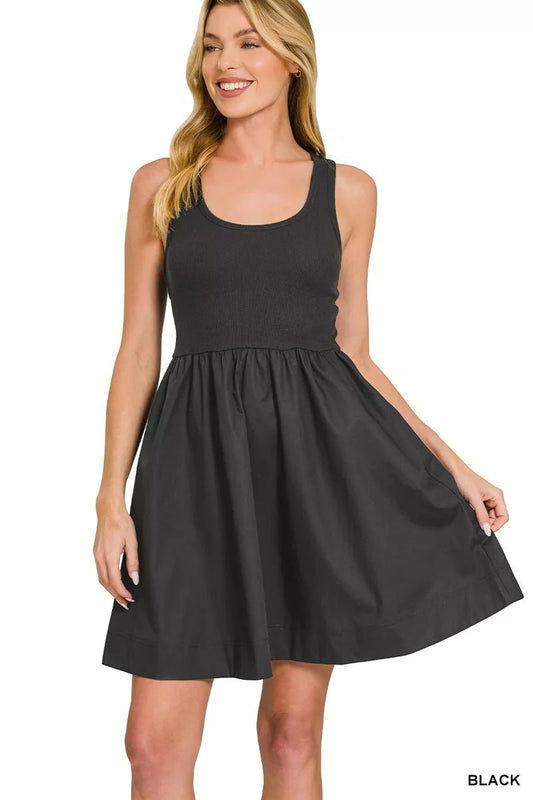 Women's Black Combined Knit & Woven Midi Dress with Pockets by Zenana - What Lala Loves