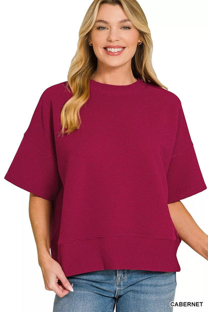 Women's Cabernet Ribbed Round Neck Waist Banded T-Shirt by Zenana - What Lala Loves