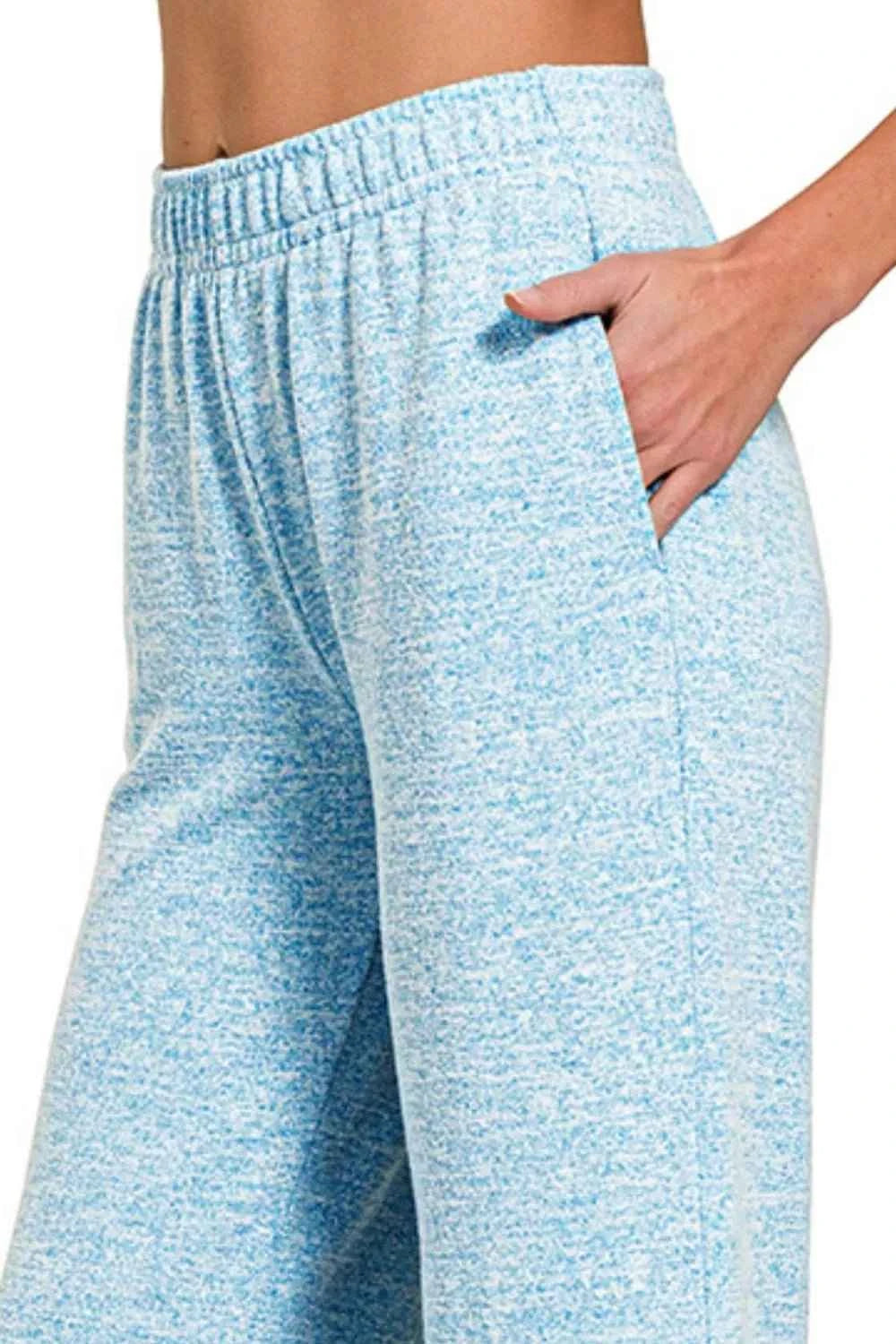 Deep Sky Soft Melange Hacci Elastic Waistband Lounge Pants with Pockets by Zenana