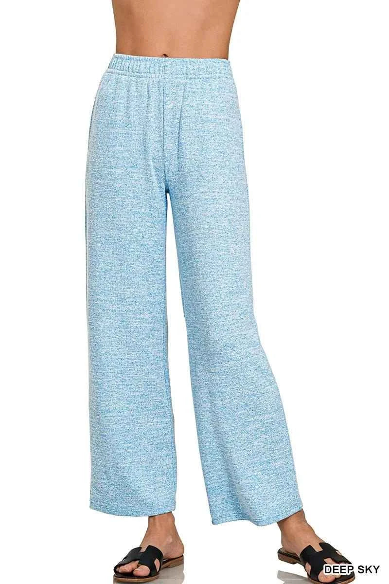 Deep Sky Soft Melange Hacci Elastic Waistband Lounge Pants with Pockets by Zenana