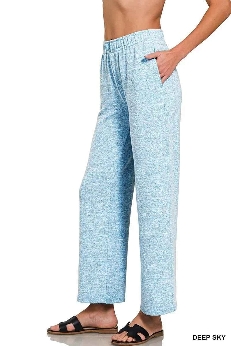 Deep Sky Soft Melange Hacci Elastic Waistband Lounge Pants with Pockets by Zenana